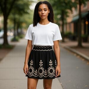 Tibi Skirt Wool Blend Embroidered Cut-outs Zip-Up Gray Womens Size 8